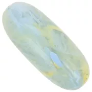 Perla d'oliva 34x14 mm in resina traslucida - Verde lichene marmorizzato blu - giallo x1