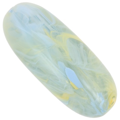 Perla d'oliva 34x14 mm in resina traslucida - Verde lichene marmorizzato blu - giallo x1