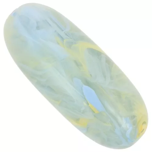 Perla d'oliva 34x14 mm in resina traslucida - Verde lichene marmorizzato blu - giallo x1