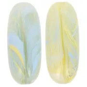 Perla d'oliva 34x14 mm in resina traslucida - Verde lichene marmorizzato blu - giallo x1