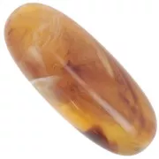 Perla oliva 34x14 mm in resina traslucida - Albicocca marmorizzata x1