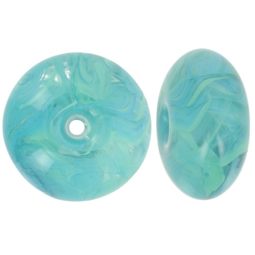 Perla rotonda 18x9 mm in resina traslucida - Turchese marmorizzato verde x1