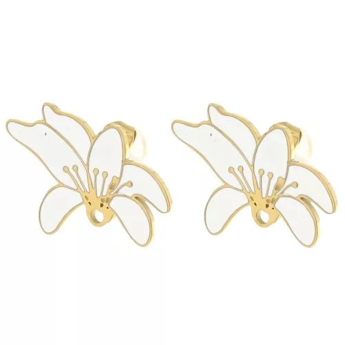 Orecchini a fiore 14x20 mm - resina epossidica - acciaio inossidabile 304L Dorato - Bianco x2