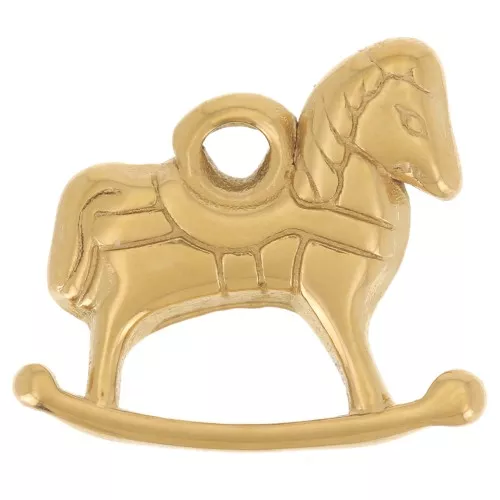 Ciondolo a forma di cavallo a dondolo 13x16 mm - Acciaio inossidabile 304L Dorato x 1