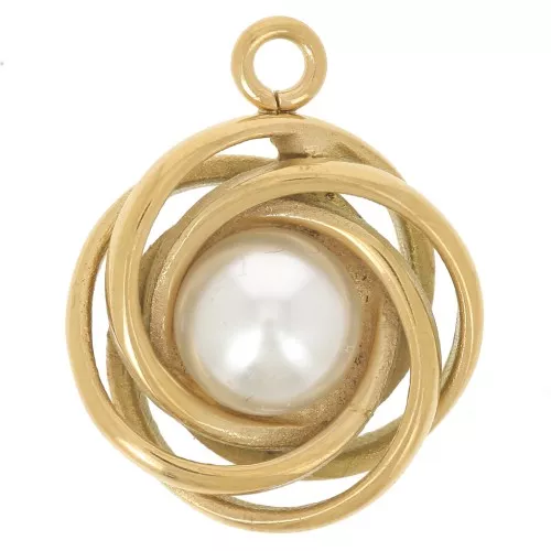 Pendente a più cerchi da 17 mm con imitazione della Perla di madreperla - Acciaio inossidabile 304L Dorato x1