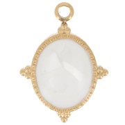 Pendente ovale 18x13 mm con resina epossidica - Acciaio inossidabile 304L Dorato - Bianco x1