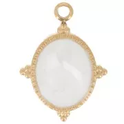 Pendente ovale 18x13 mm con resina epossidica - Acciaio inossidabile 304L Dorato - Bianco x1