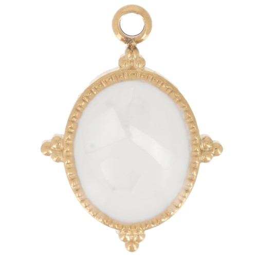 Pendente ovale 18x13 mm con resina epossidica - Acciaio inossidabile 304L Dorato - Bianco x1