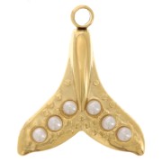 Ciondolo coda di balena 15x13 mmcabochons imitazione madreperla 304L acciaio inossidabile Dorato x1