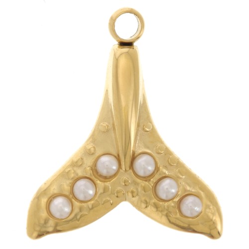 Ciondolo coda di balena 15x13 mmcabochons imitazione madreperla 304L acciaio inossidabile Dorato x1