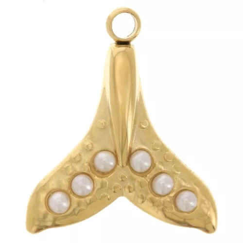 Ciondolo coda di balena 15x13 mmcabochons imitazione madreperla 304L acciaio inossidabile Dorato x1