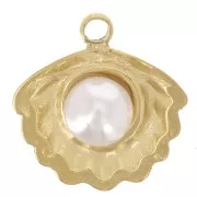 Ciondolo a conchiglia da 10 mm con imitazione della Perla di madreperla - Acciaio inossidabile Dorato 304L x1
