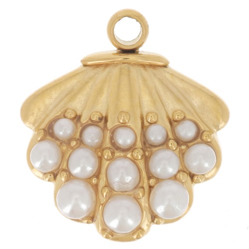 Ciondolo capasanta 11x10mm cabochon in finta madreperla-Acciaio inox304L dorato x1