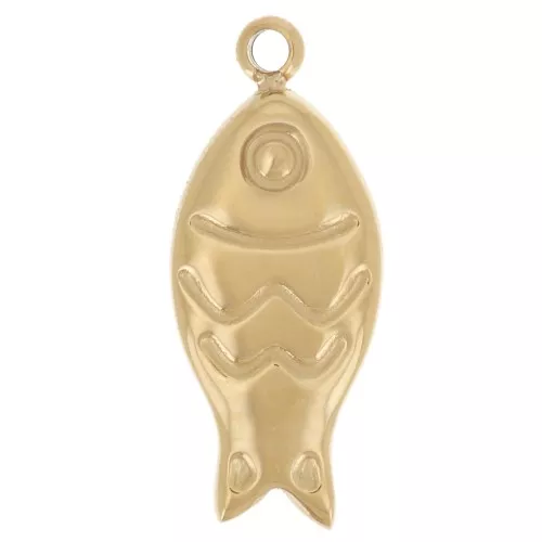 Ciondolo a forma di pesce 14x6 mm - Acciaio inossidabile 304L dorato x1