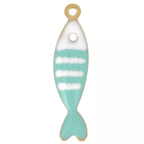 Ciondolo a forma di pesce striato 18,5x5 mm in resina epossidica - Acciaio inossidabile 304L - Turchese x1