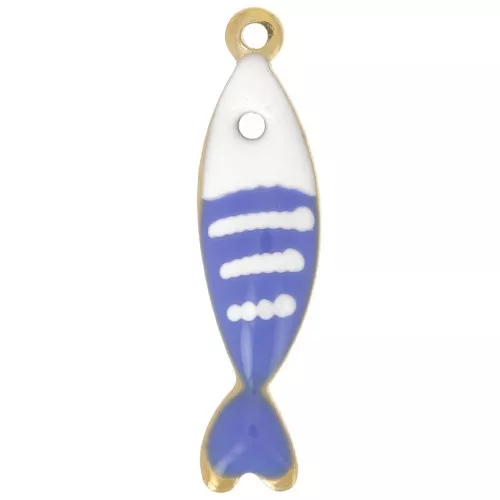 Ciondolo a forma di pesce a strisce 18,5x5 mm in resina epossidica - Acciaio inossidabile 304L - Blu reale x1
