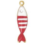 Ciondolo a forma di pesce striato 18,5x5 mm in resina epossidica - Acciaio inox 304L - Rosso x1