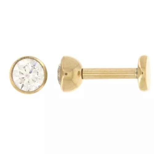 Piercing orecchio tondo all'ossido di zirconio da 4 mm acciaio inox 316 Dorato x1