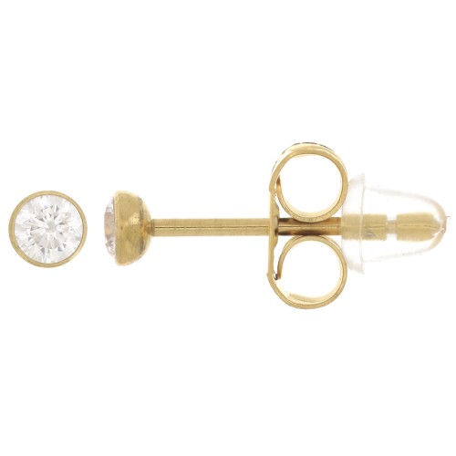 Orecchini tondi da 3 mm con ossido di zirconio - Acciaio inossidabile 304L Dorato x2