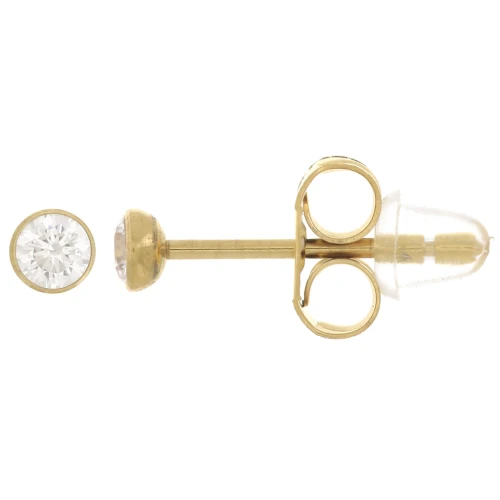 Orecchini tondi da 3 mm con ossido di zirconio - Acciaio inossidabile 304L Dorato x2