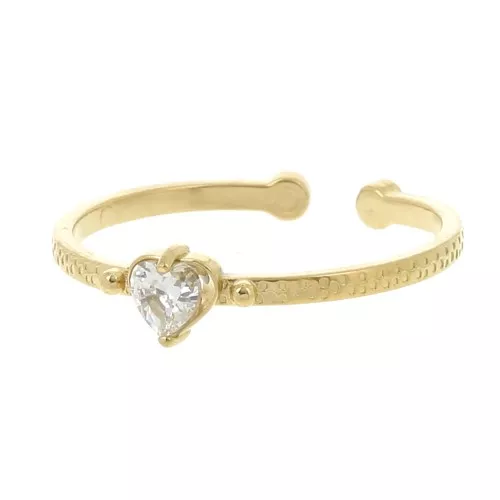 Anello sottile da T51 a T62 con ossido di zirconio a forma di cuore - Acciaio inossidabile 304L Dorato - Cristallo x1