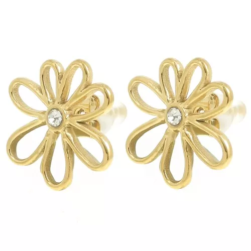 Orecchini a fiore scavato 16 mm in ossido di zirconio - acciaio inossidabile 304L Dorato x2