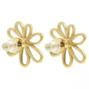 Orecchini a fiore scavato 16 mm in ossido di zirconio - acciaio inossidabile 304L Dorato x2