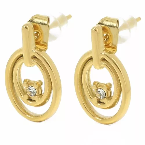 Orecchini ovali 15x9 mm in ossido di zirconio - acciaio inossidabile 304L Dorato x2