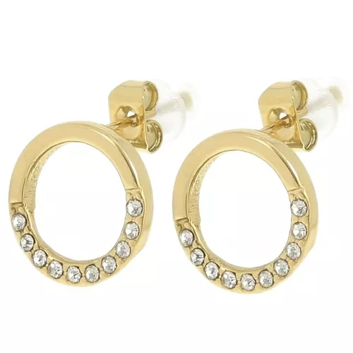 Orecchini a cerchio scavato in ossido di zirconio 12 mm - Acciaio inossidabile 304L Dorato x2