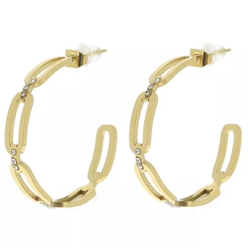 Orecchini aperti a cerchio 31 mm con strass - Acciaio inossidabile 304L Dorato x2