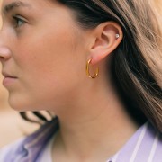 Orecchini a cerchio ovale da 24 mm - filo intrecciato - acciaio inossidabile 304L Dorato x2