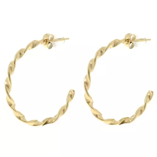 Orecchini a cerchio aperti e ritorti da 32 mm - Acciaio inossidabile 304L Dorato x2