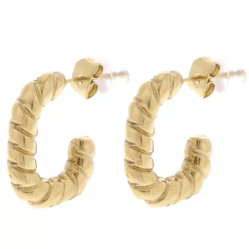 Orecchini a cerchio ovali da 19 mm con effetto corda - Acciaio inossidabile 304L Dorato x2