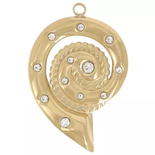 Pendente a conchiglia 31x21 mm con strass - Acciaio inossidabile 304L Dorato x1