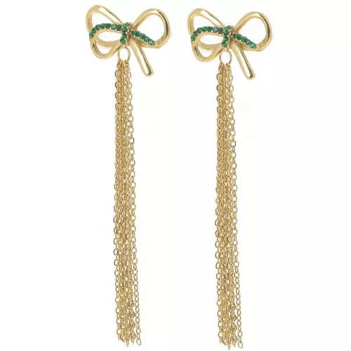 Orecchini a fiocco 70x20 mm con CZ 304L in acciaio inossidabile Dorato - Verde x2