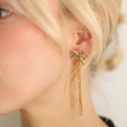 Orecchini a fiocco 70x20 mm con CZ 304L in acciaio inossidabile Dorato - Verde x2