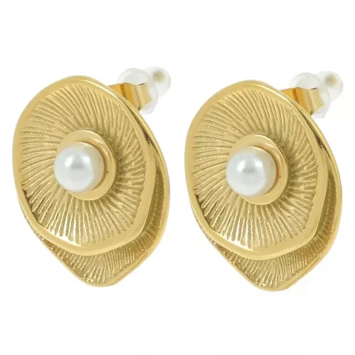 Orecchini a fiore vintage 21x18 mm con imitazione della madreperla - Acciaio inossidabile 304L Dorato x2