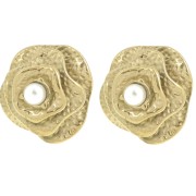 Orecchini a fiore da 22 mm con imitazione di Perla - Acciaio inossidabile 304L Dorato x2