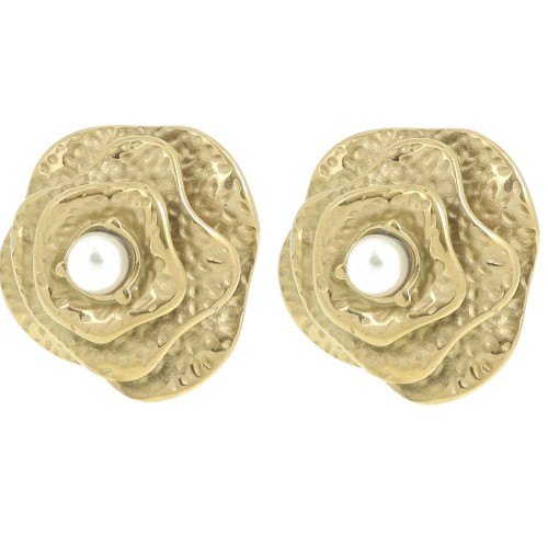 Orecchini a fiore da 22 mm con imitazione di Perla - Acciaio inossidabile 304L Dorato x2