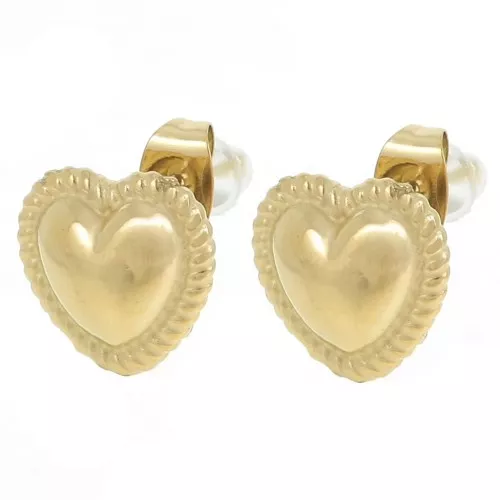 Orecchini a cuore 12x11,5 mm con effetto ritorto - Acciaio inossidabile 304L Dorato x2
