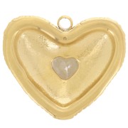 Pendente a forma di cuore Striato 19x22,5 mm con strass - Acciaio inossidabile 304L Dorato x1