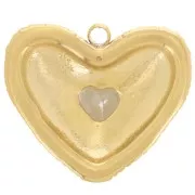 Pendente a forma di cuore Striato 19x22,5 mm con strass - Acciaio inossidabile 304L Dorato x1