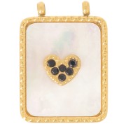 Pendente rettangolo martellato 19x14 mm con madreperla e CZ - Acciaio inossidabile 304L Dorato x1|raw }}