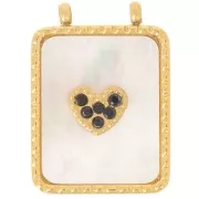 Pendente rettangolo martellato 19x14 mm con madreperla e CZ - Acciaio inossidabile 304L Dorato x1