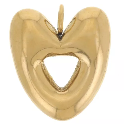 Ciondolo a cuore scavato a palloncino 15x13 mm - Acciaio inossidabile 304L Dorato x1