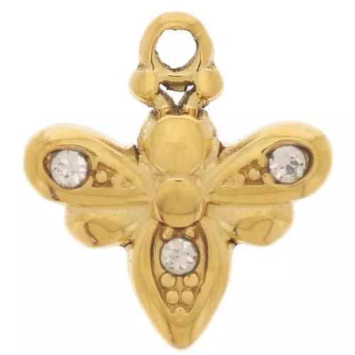 Ciondolo ape 11x10 mm con strass - Acciaio inossidabile 304L Dorato x1