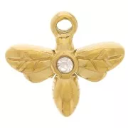 Ciondolo a forma di libellula 10x11 mm con strass - Acciaio inox 304L Dorato x1