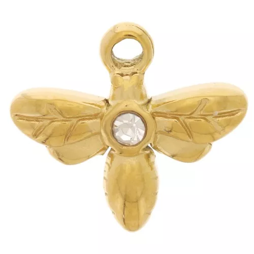 Ciondolo a forma di libellula 10x11 mm con strass - Acciaio inox 304L Dorato x1