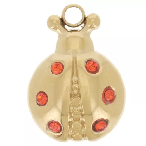 Ciondolo Coccinella 14x10mm zirconio Acciaio inox304L Dorato Arancione x1