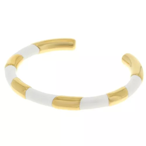Bracciale ovale a righe - 7x160 mm - con resina epossidica - acciaio inossidabile 304L Dorato - bianco x1